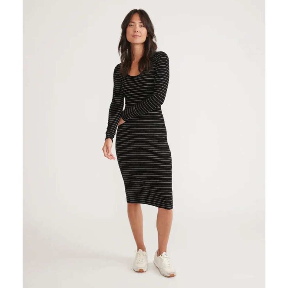 Marine Layer Lexi Long Sleeve Midi Dress Black Ribbed Size XL Womens